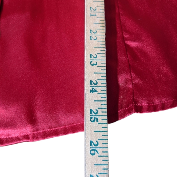VTG 14 Shiny Red Satin Button Top Balloon Long Sleeve Blouse Cufflink Style Cuff - Picture 6 of 16